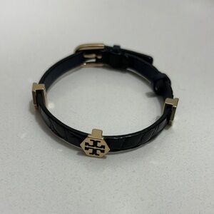 Tory Burch Black and Gold Emblem Bracelet